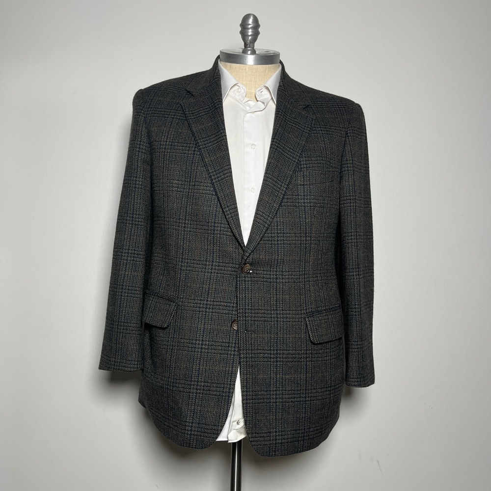 Brooks Brothers Blazer Mens 44L Gray Plaid Wool Two Button Sport Coat USA Made
